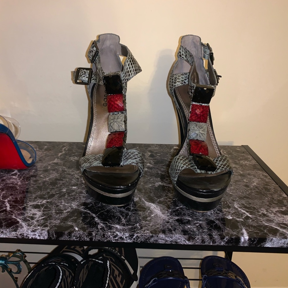 Bebe Snake print heels